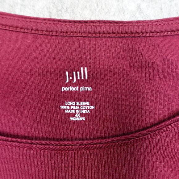 J. Jill Top Womens 4X Perfect Pima High Low Long Sleeve Tee Crew Neck Burgundy - Picture 2 of 9
